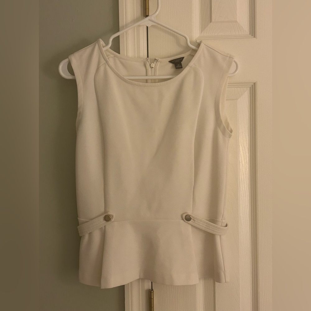 Ann Taylor White Sleeveless Peplum Blouse